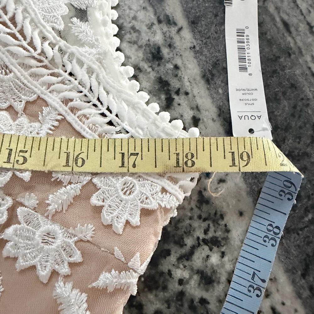Aqua White Floral Lace Overlay Nude Mini Dress - Picture 6 of 8